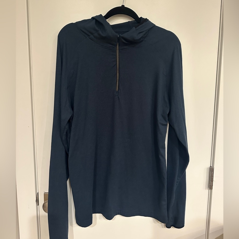 01.Algo Men's Navy Blue Hoodie half zip‎ size large